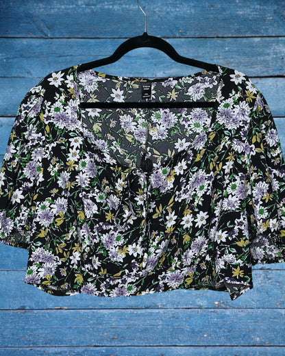 Black w/ Purple and Yellow V-Neck Crop Top