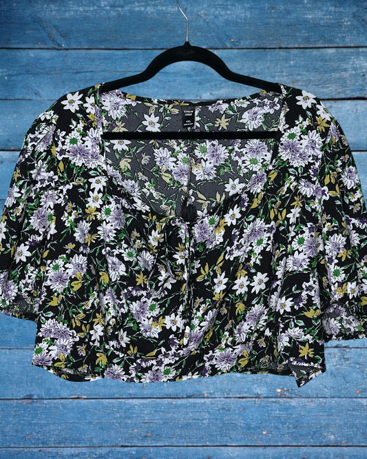 Black w/ Purple and Yellow V-Neck Crop Top