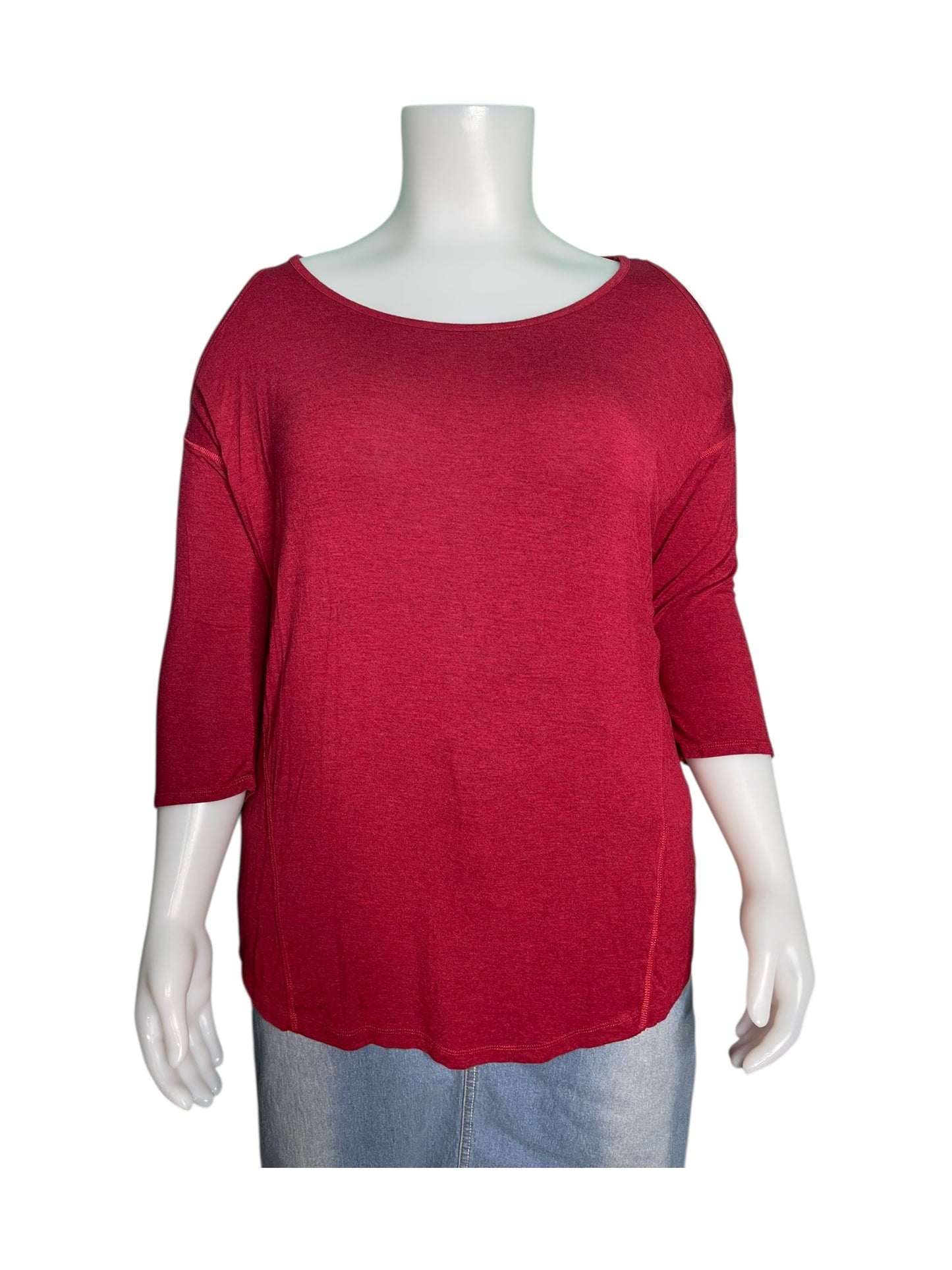 Red Crew Neck 3/4 Cold Shoulder Blouse