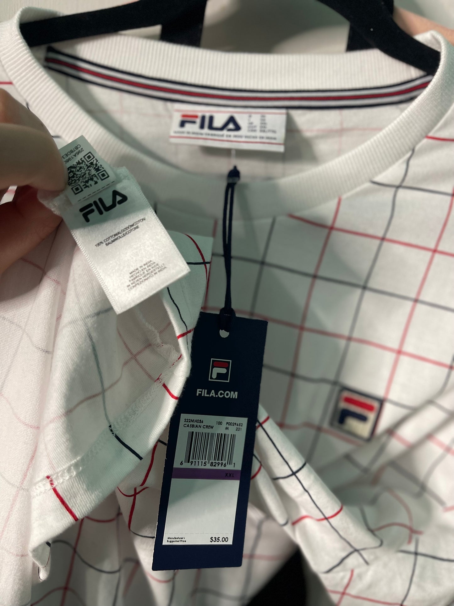 White, Navy and Red Short Sleeved T-Shirt