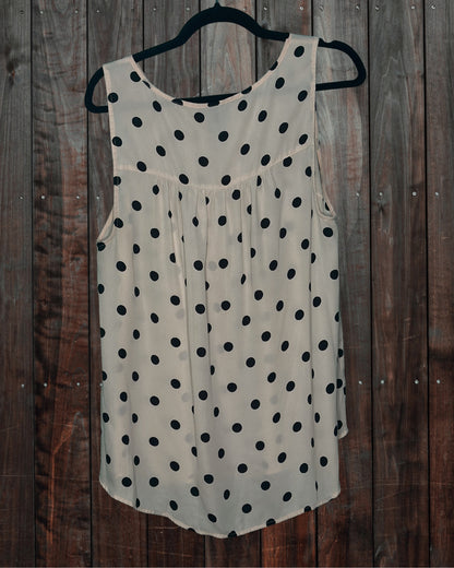 Cream w/ Black Polka Dots Sleeveless Blouse