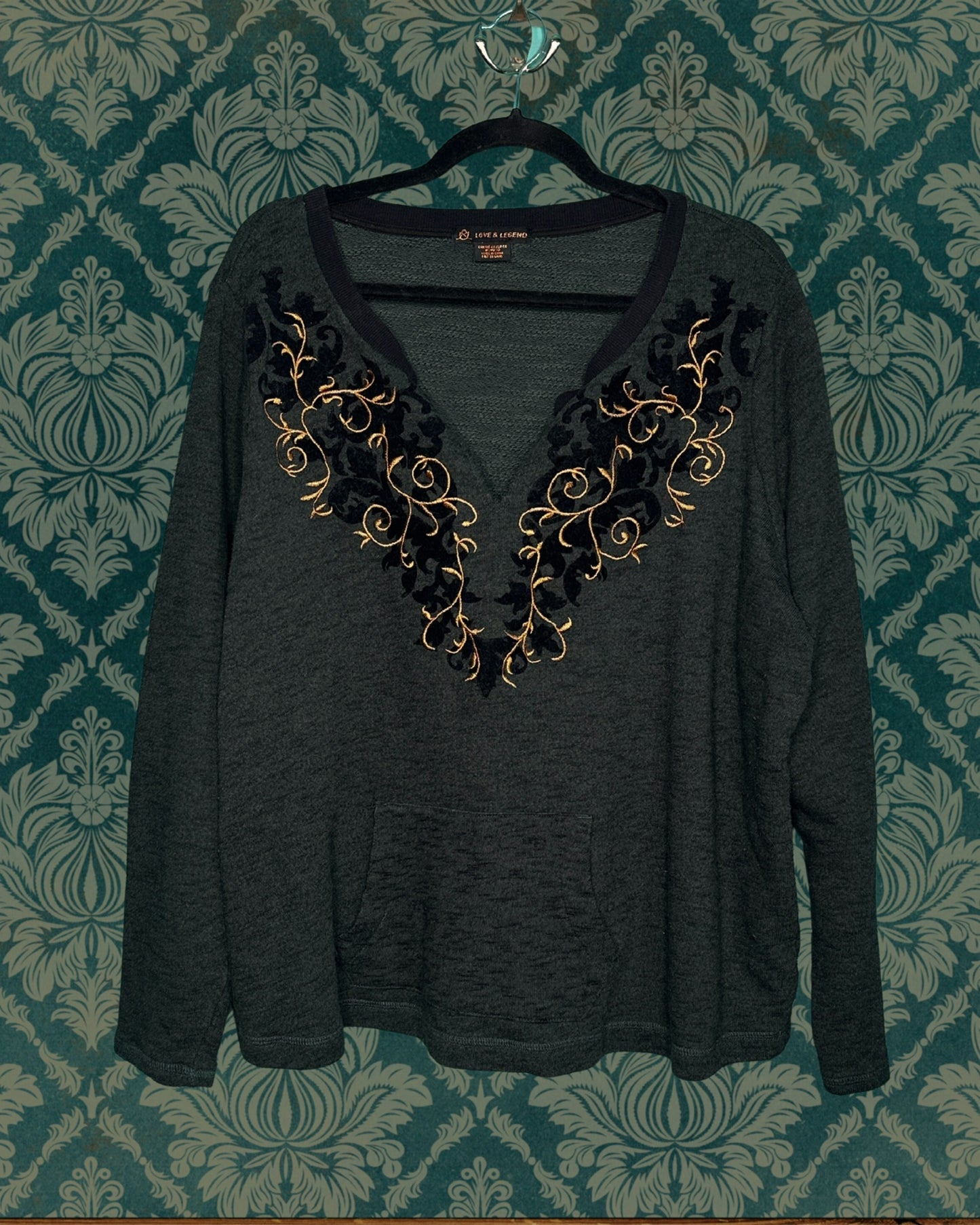 Dark Green V-Neck w/ Gold & Black Detail Sweater