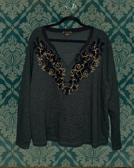 Dark Green V-Neck w/ Gold & Black Detail Sweater