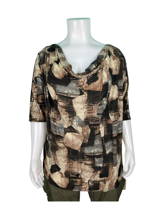 Tan & Brown Abstract Blouse