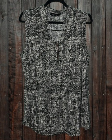 Black and White Sleeveless High Neck Blouse