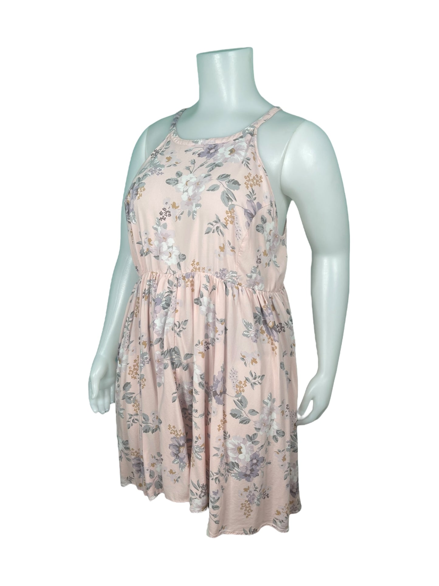 Light Pink Floral Print Halter Dress