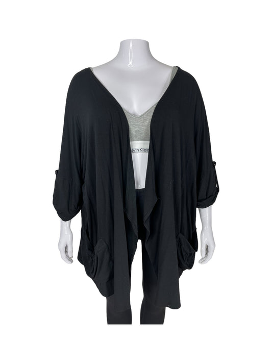 Black 3/4 Sleeve Open Cardigan with Pockets