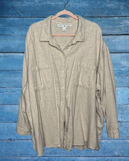 Tan w/ Small Colourful Speckle Long Sleeved Button Up Shirt