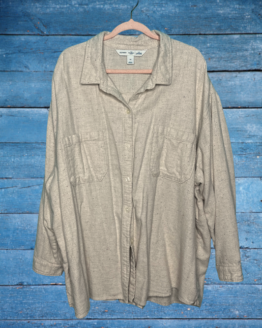 Tan w/ Small Colourful Speckle Long Sleeved Button Up Shirt