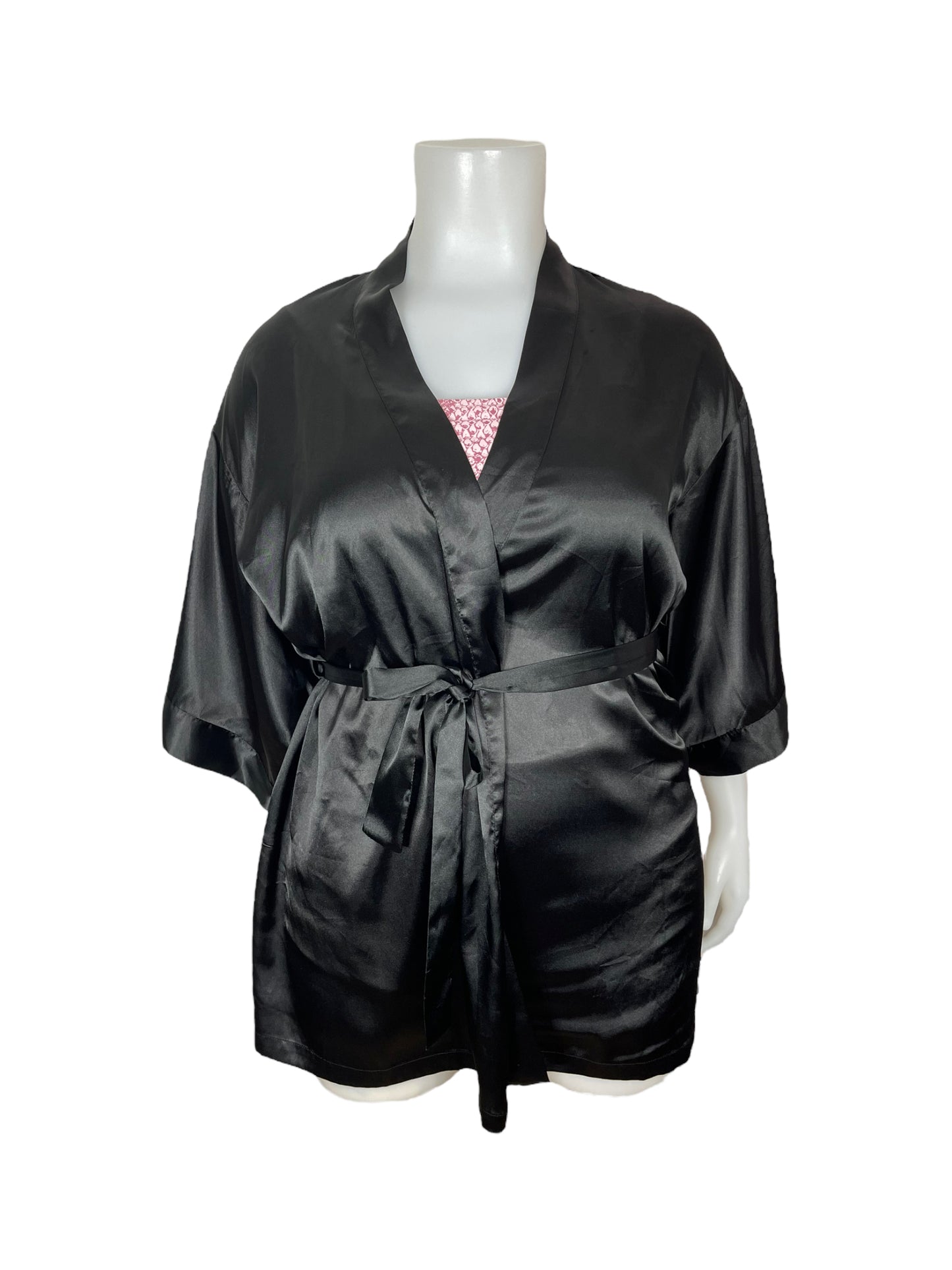 “La Senza” Black Satin Robe with Tie(L-XL)