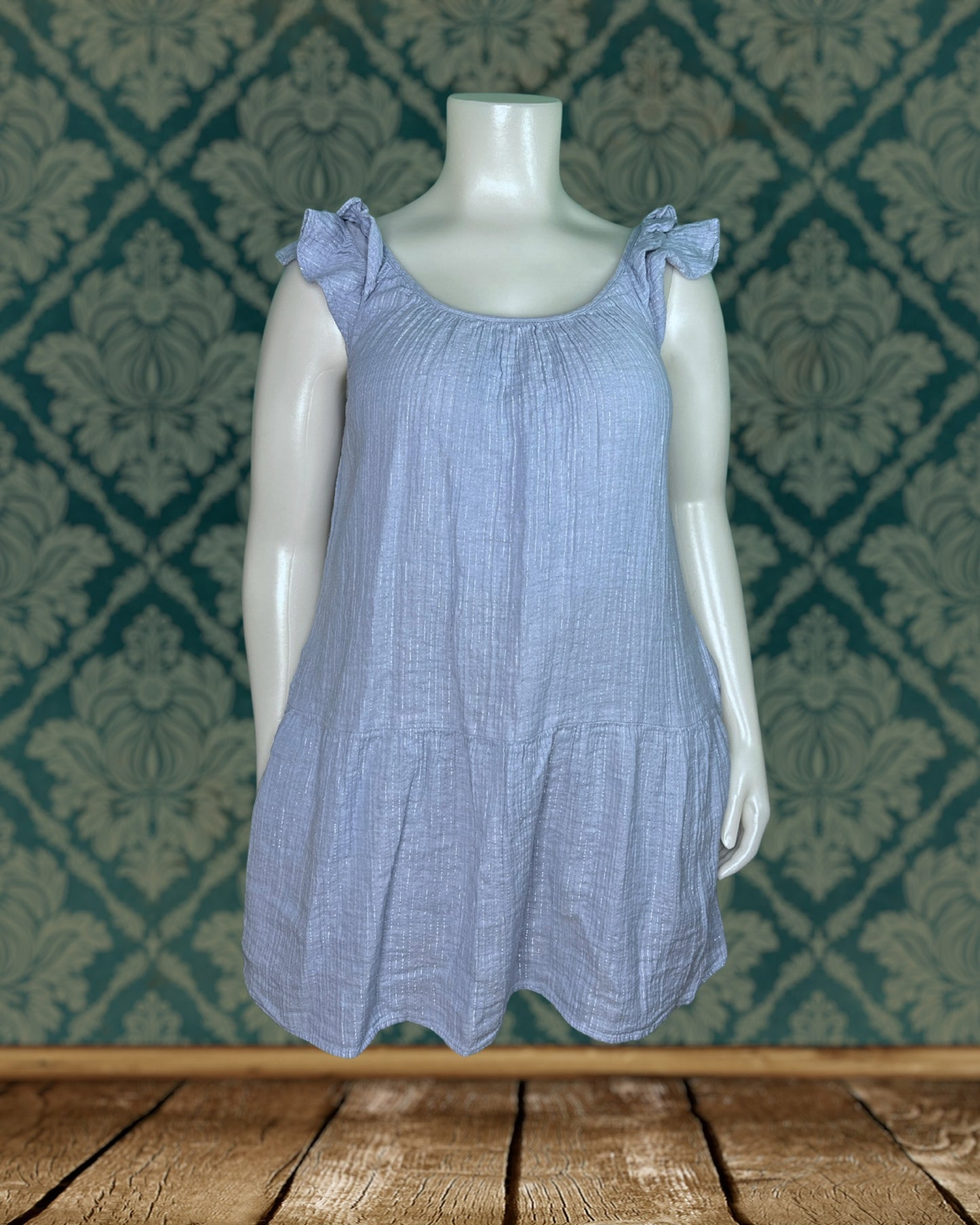 Baby Blue Shiny Cap Sleeved Mini Dress