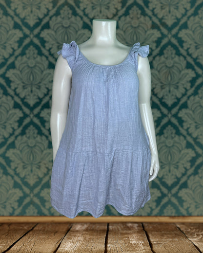 Baby Blue Shiny Cap Sleeved Mini Dress