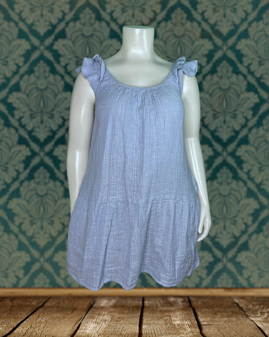 Baby Blue Shiny Cap Sleeved Mini Dress