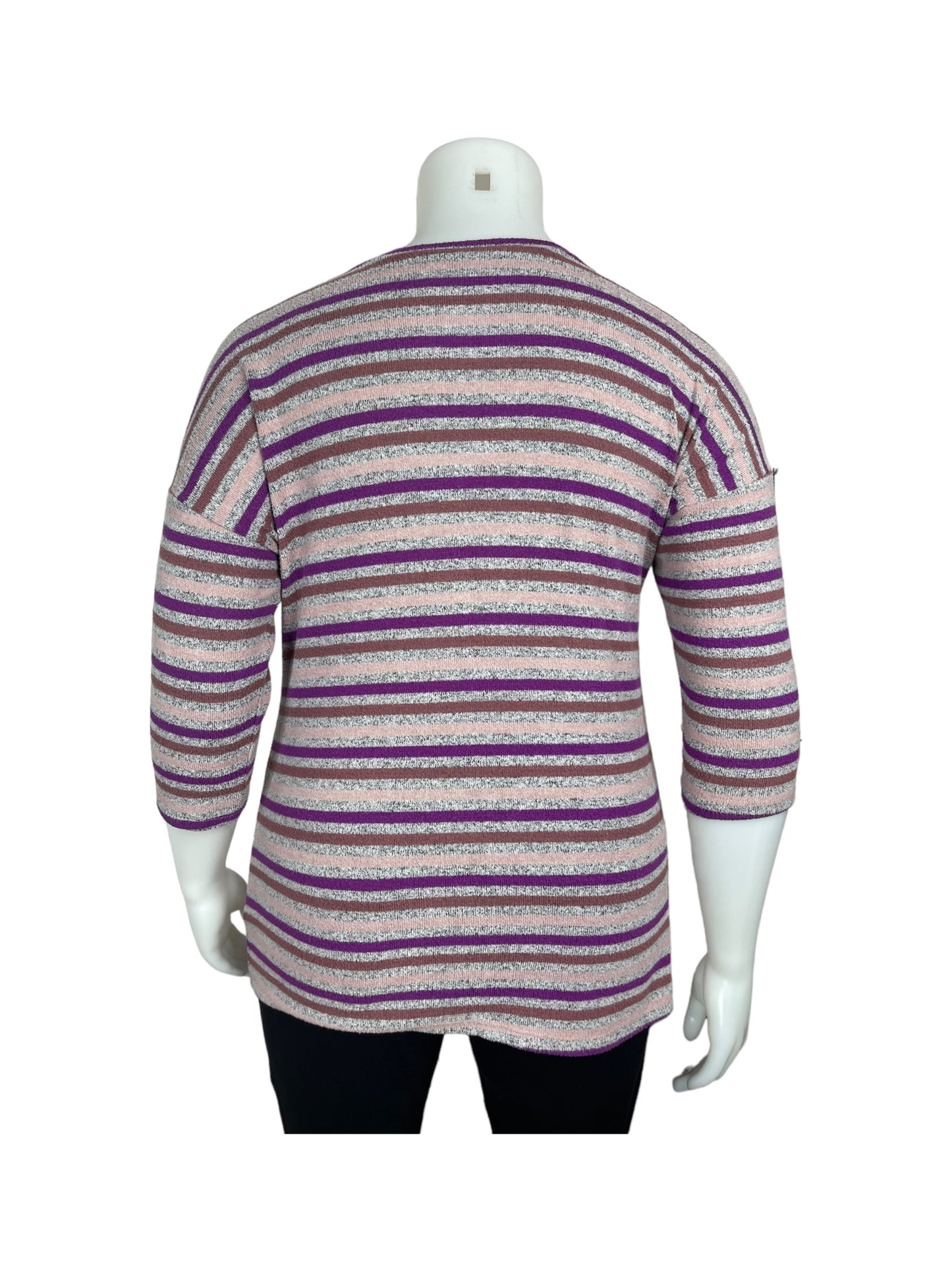 “Torrid” Pink Stripes on Grey Sweater (1)