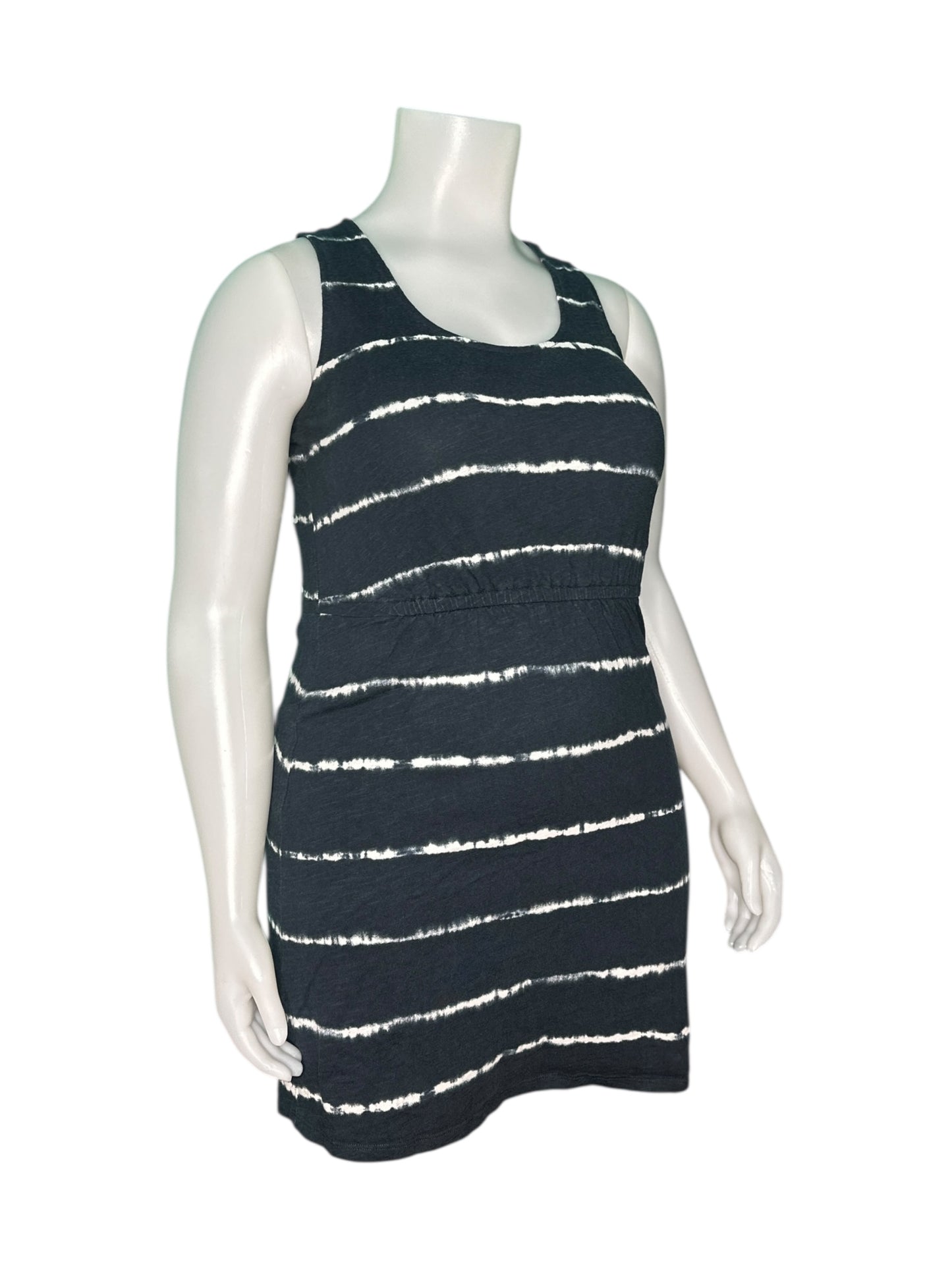 Navy Blue with White Horizontal Tie Dye Stripes Sleeveless Dress