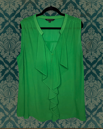 Green Sheer Sleeveless V-Neck Blouse