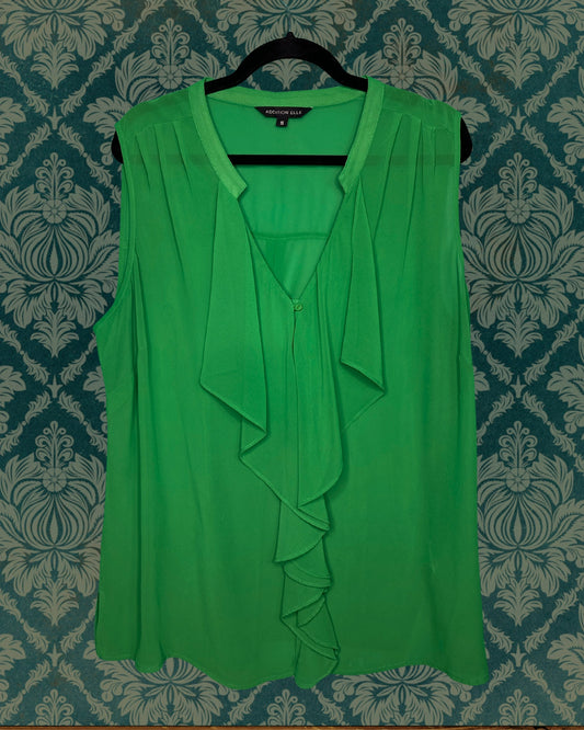 Green Sheer Sleeveless V-Neck Blouse