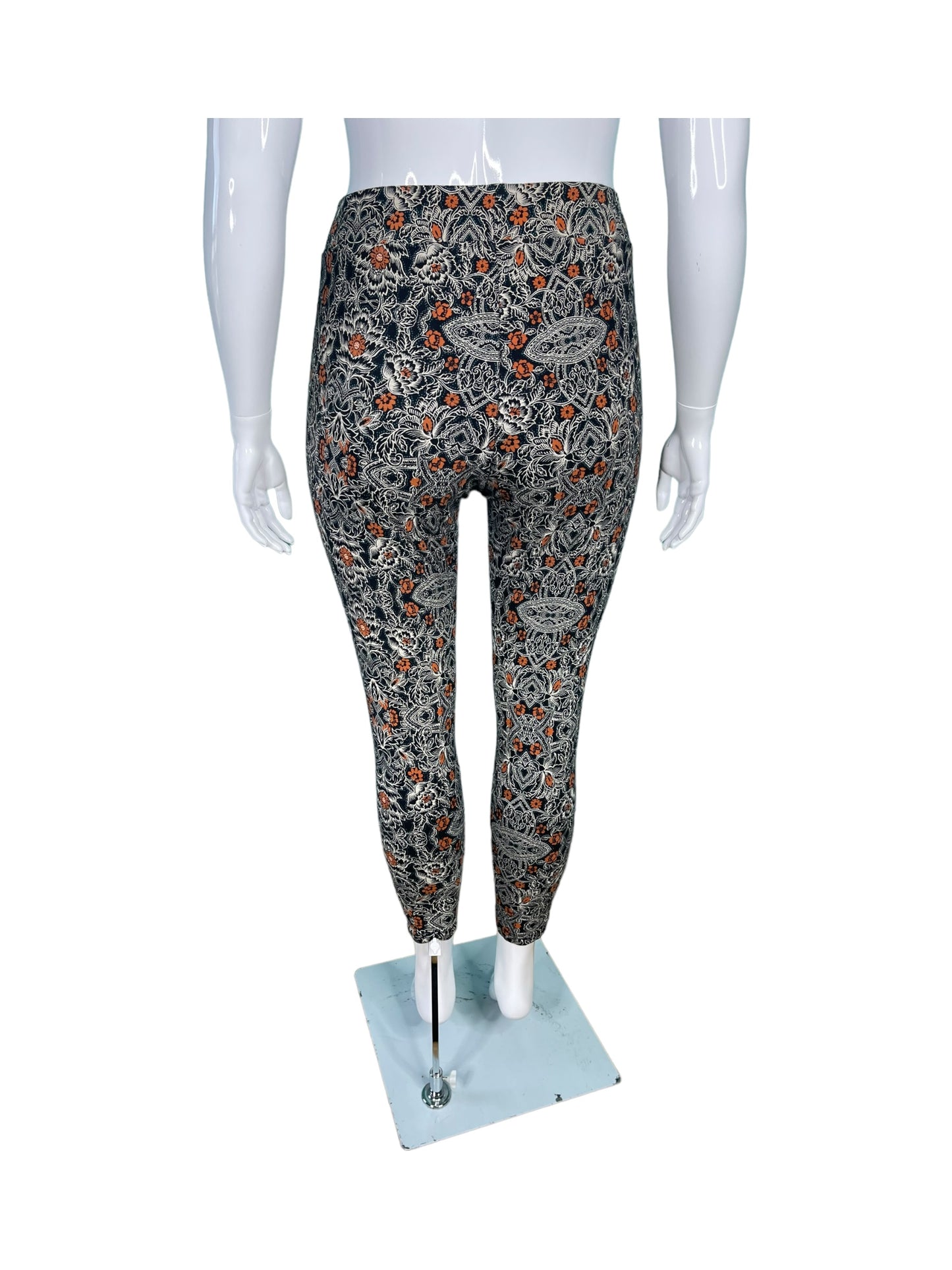 Black, White & Orange Floral Patterned Leggings