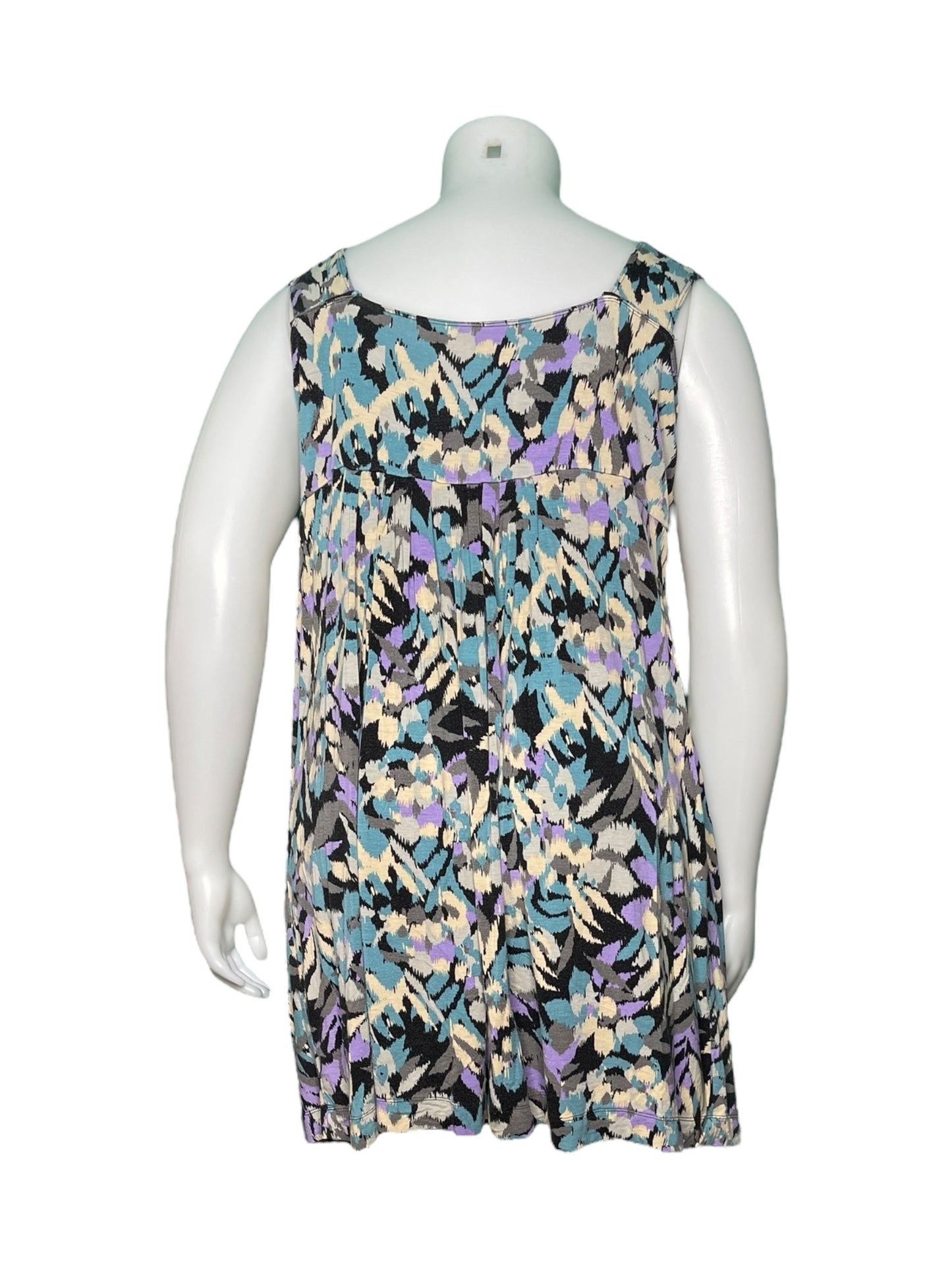 Black, Purple, and Cream Abstract Patterned Sleeveless Knee length Dress