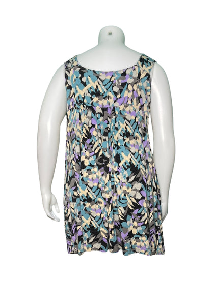 Black, Purple, and Cream Abstract Patterned Sleeveless Knee length Dress