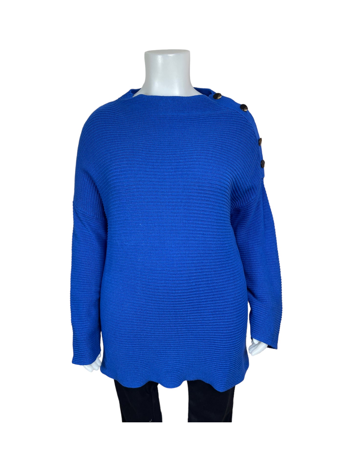 “A MTL 1980” Blue Sweater w/ Dark Stone Buttons on Left Shoulder (1X)