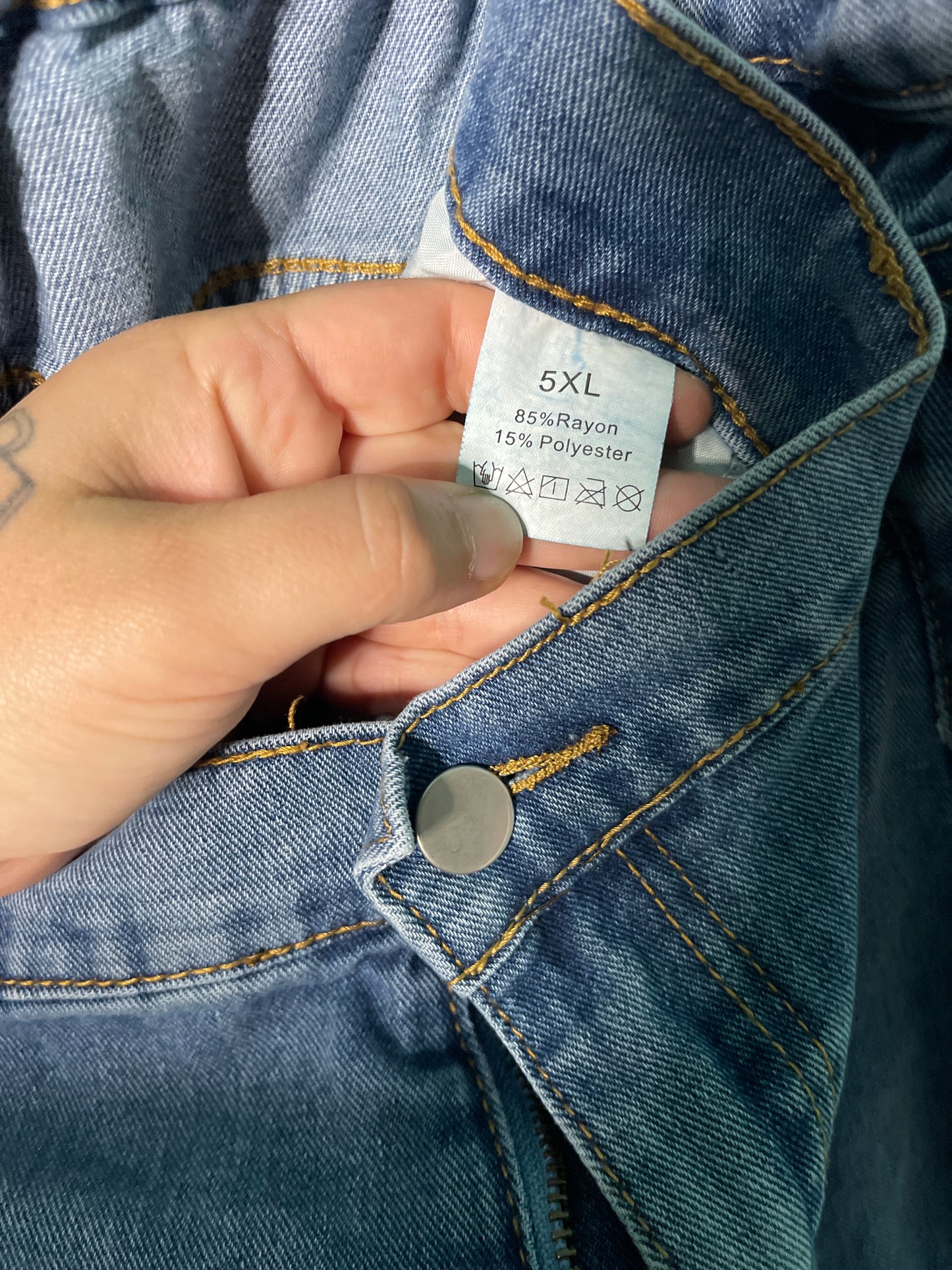 Light Blue Denim w/ Purple Embroidered Pink Hearts Shorts