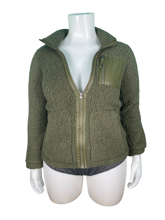 Olive Green Fluffy Soft Zip Up Sweater