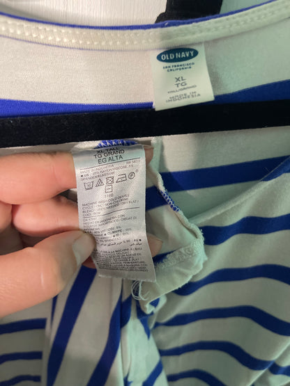 White and Blue Horizontal Striped Sleeveless Dress