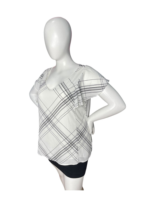 White with Black Plaid Cap Sleeved Blouse