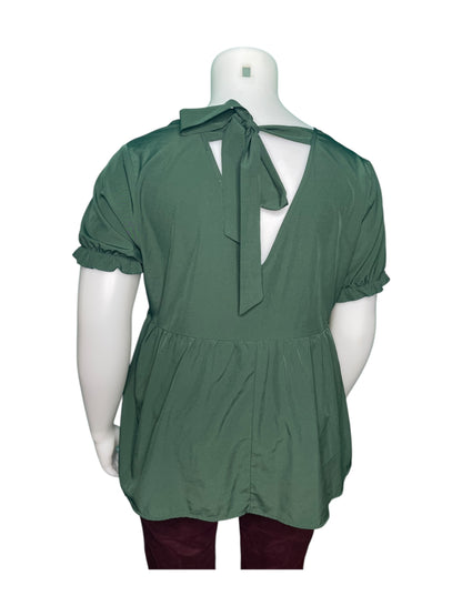 Green V-neck Short Sleeved Shirt