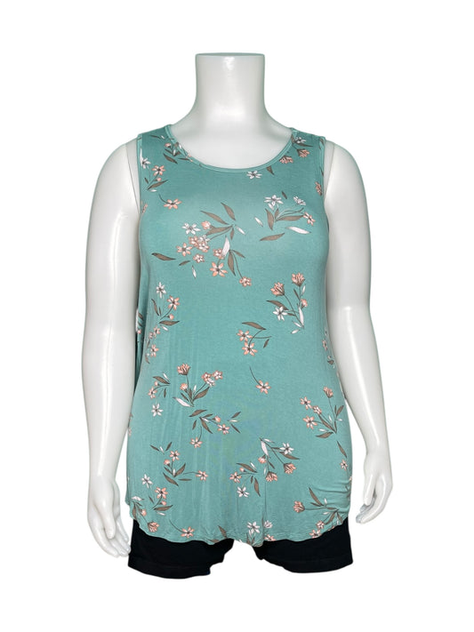 Aqua w/ Pink Floral Pattern Sleeveless Tunic by
