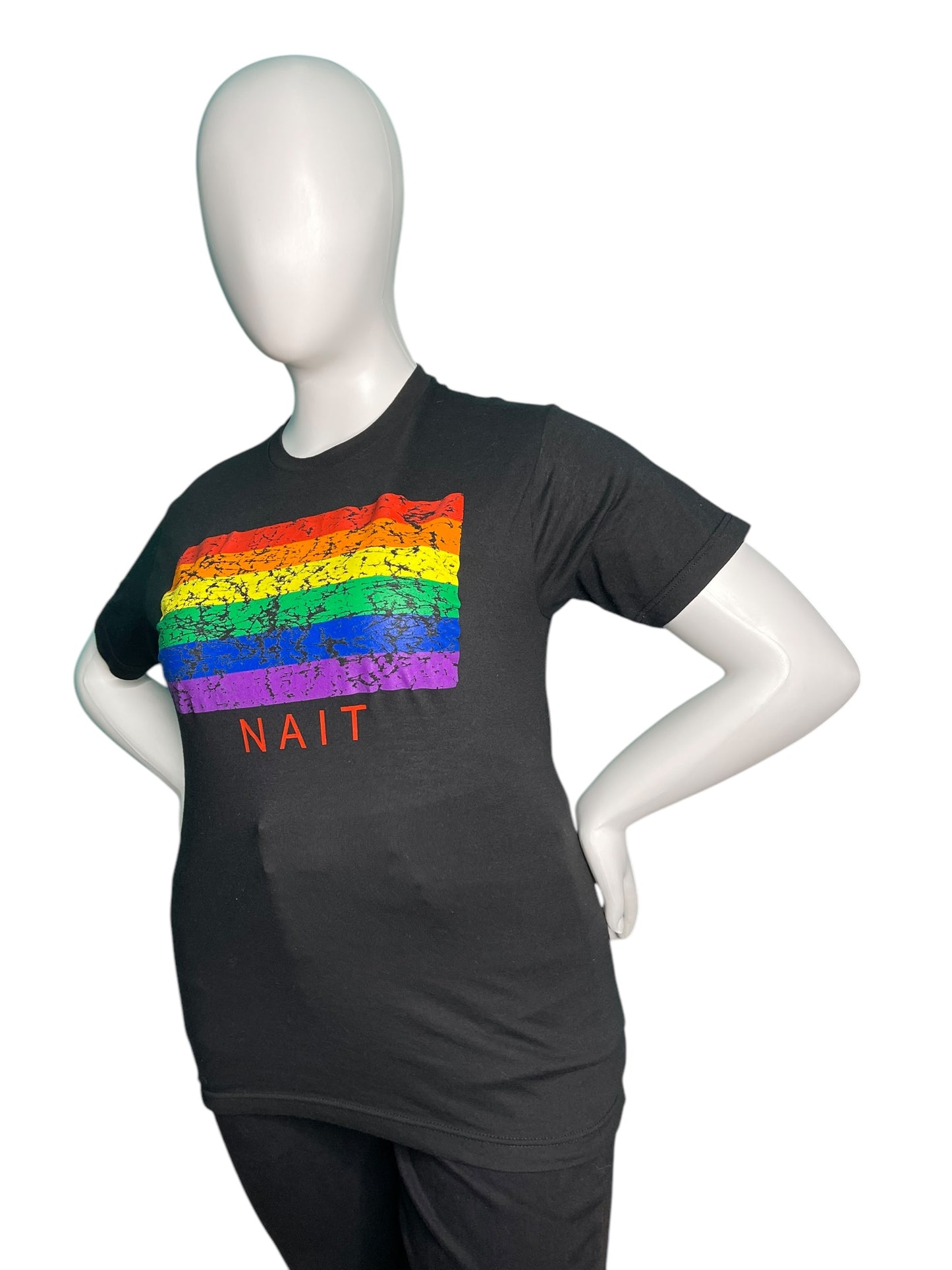 Black NAIT Rainbow Graphic. T-Shirt Top