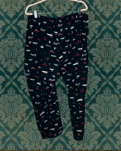 Navy Blue w/ Green & Red Car and Xmas Tree Patterned PJ pants