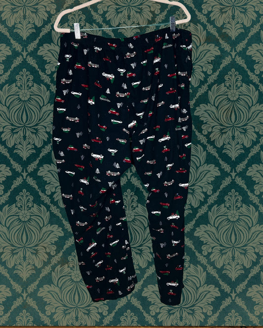 Navy Blue w/ Green & Red Car and Xmas Tree Patterned PJ pants