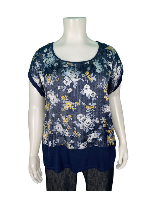 Blue Floral Cap Sleeved Blouse