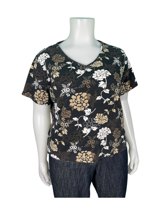 Black w/ Brown, Tan & Cream Floral Patterned T-Shirt