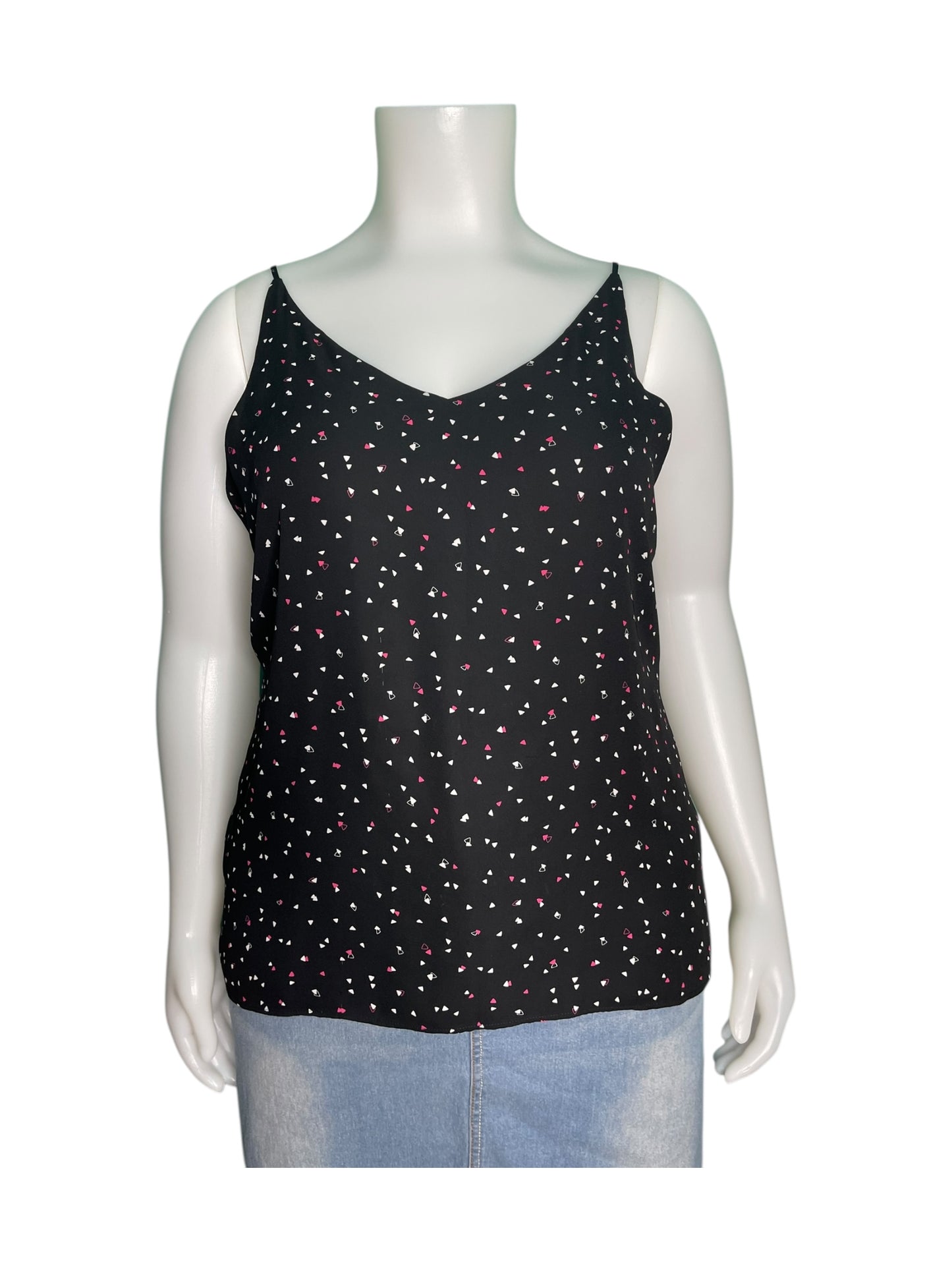 Black Patterned V-Neck Cami