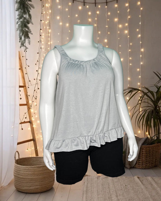 Grey Sleeveless Ruffle Hem Tank Top