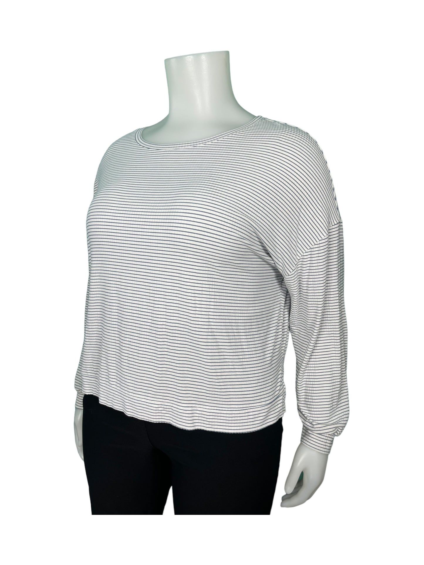 White  & Grey Striped Long Sleeve Top (XL)