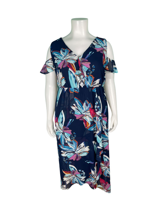 Navy with Abstract Floral Patterned Dress