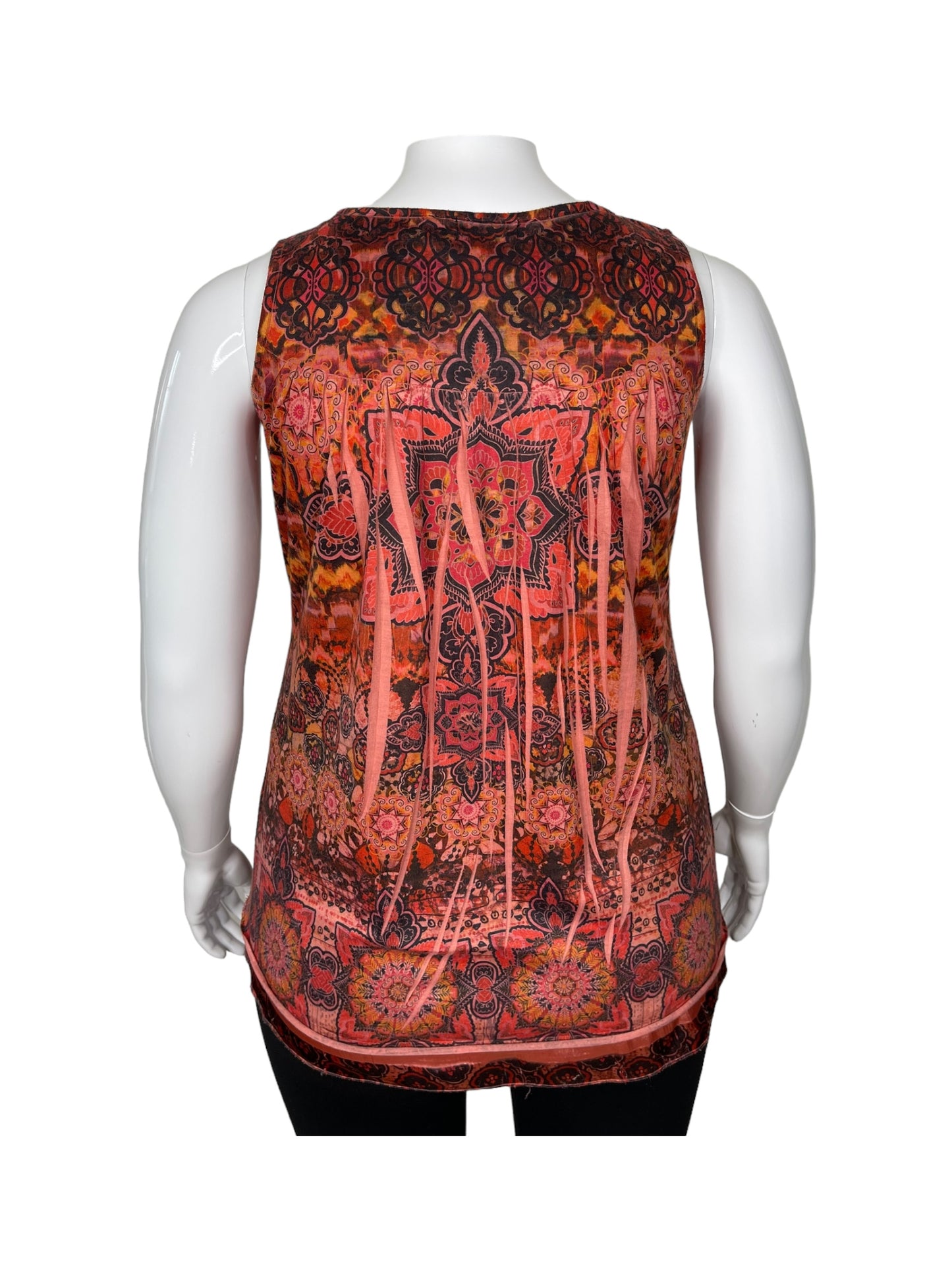 Red, Orange & Pink Patterned Sleeveless Top (M)