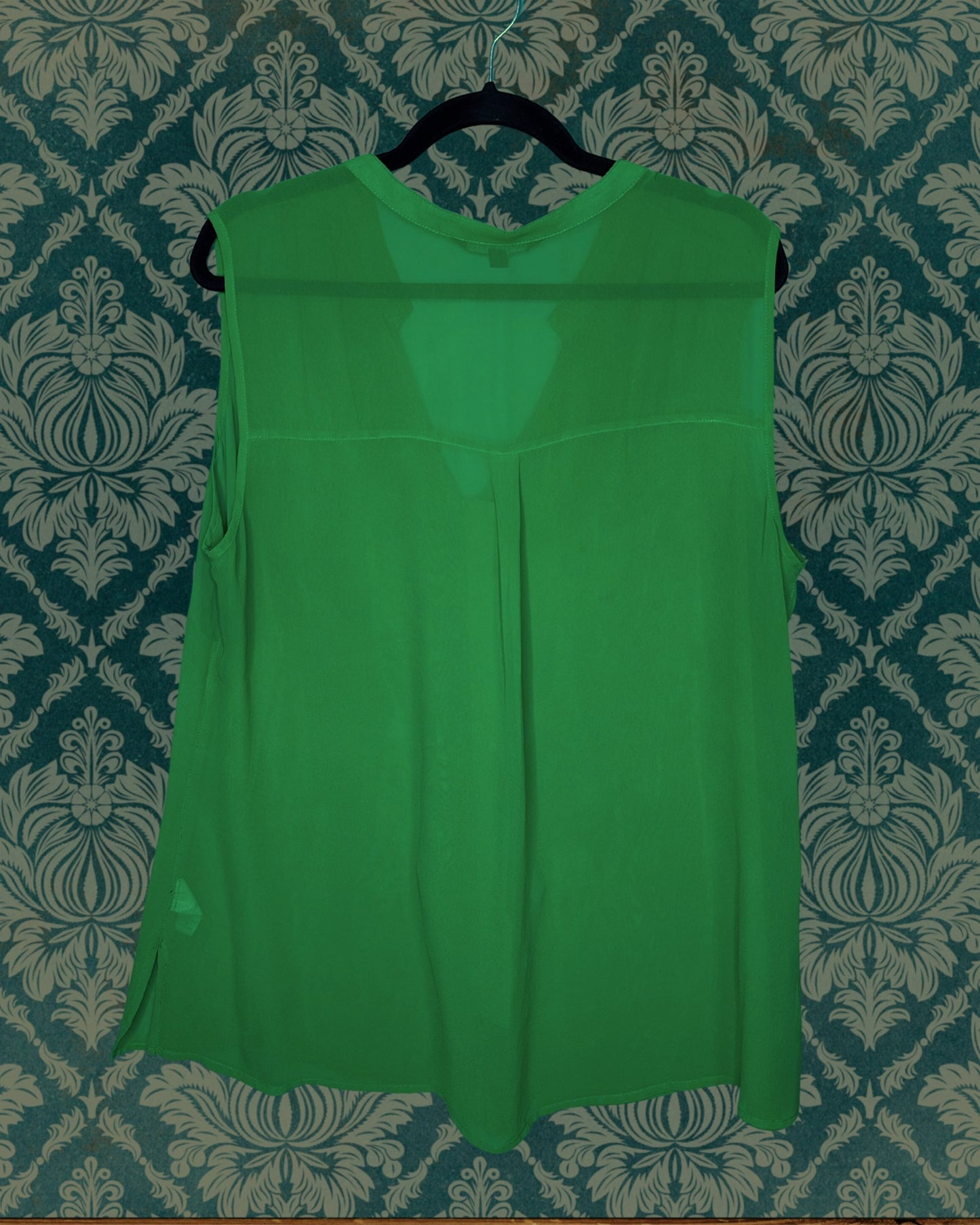 Green Sheer Sleeveless V-Neck Blouse