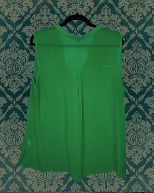Green Sheer Sleeveless V-Neck Blouse