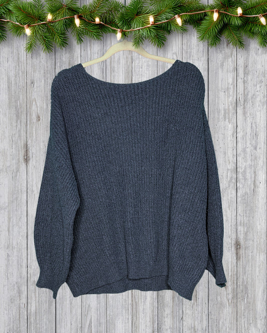 Navy V-Neck Knit Sweatshirt