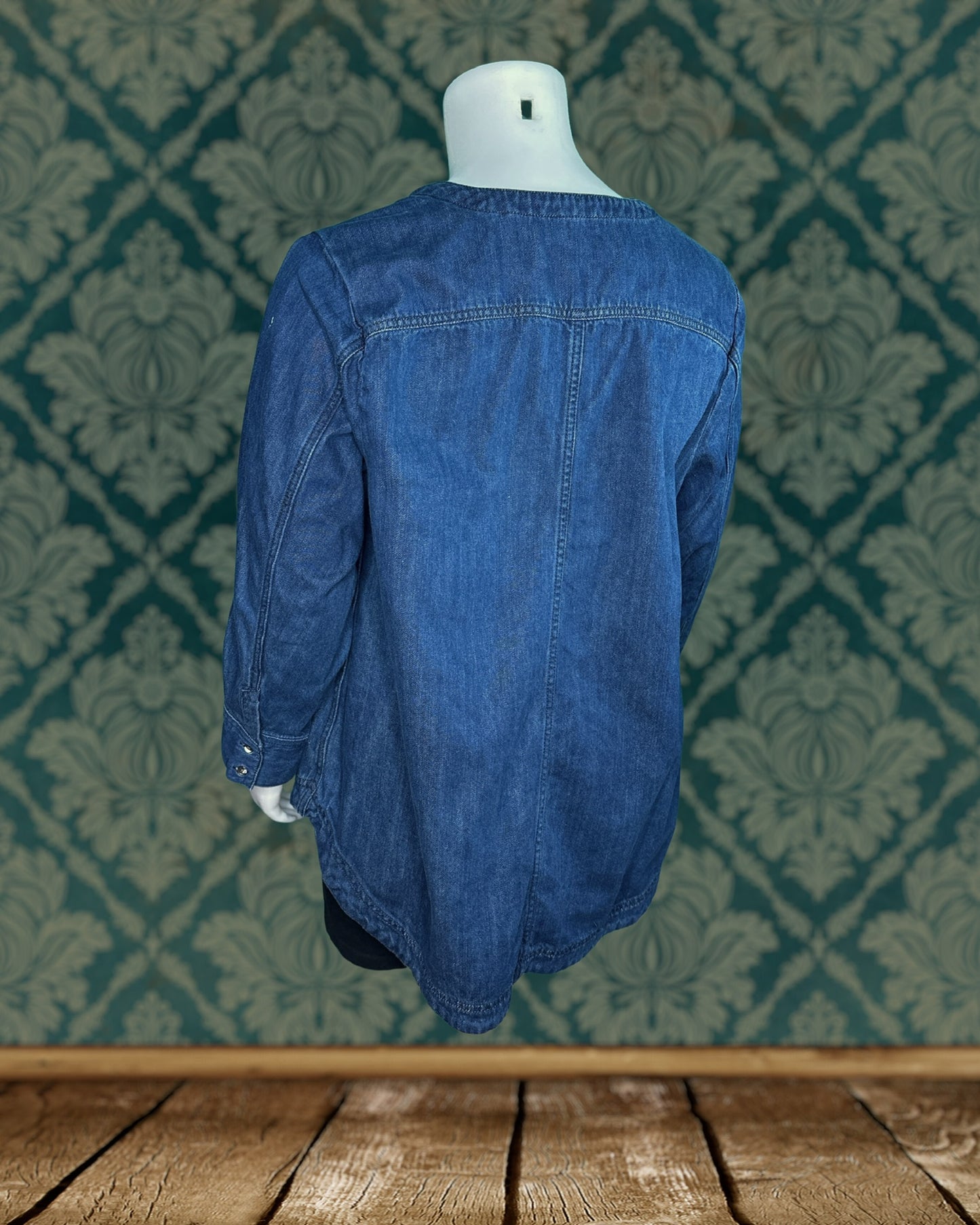 Dark Blue Denim Lace up Neck Shirt