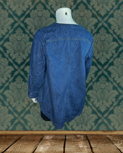 Dark Blue Denim Lace up Neck Shirt