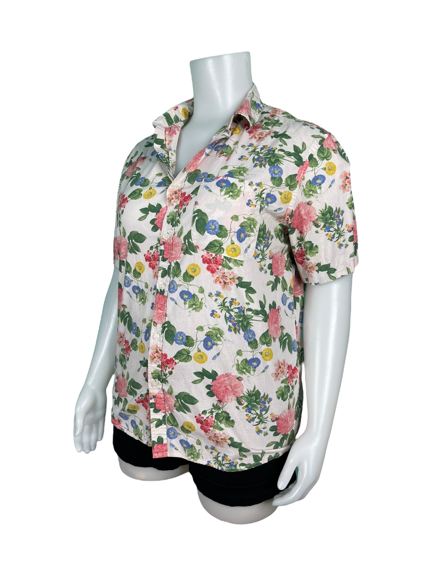 White Multicoloured Floral Patterned  Button-up Shirt