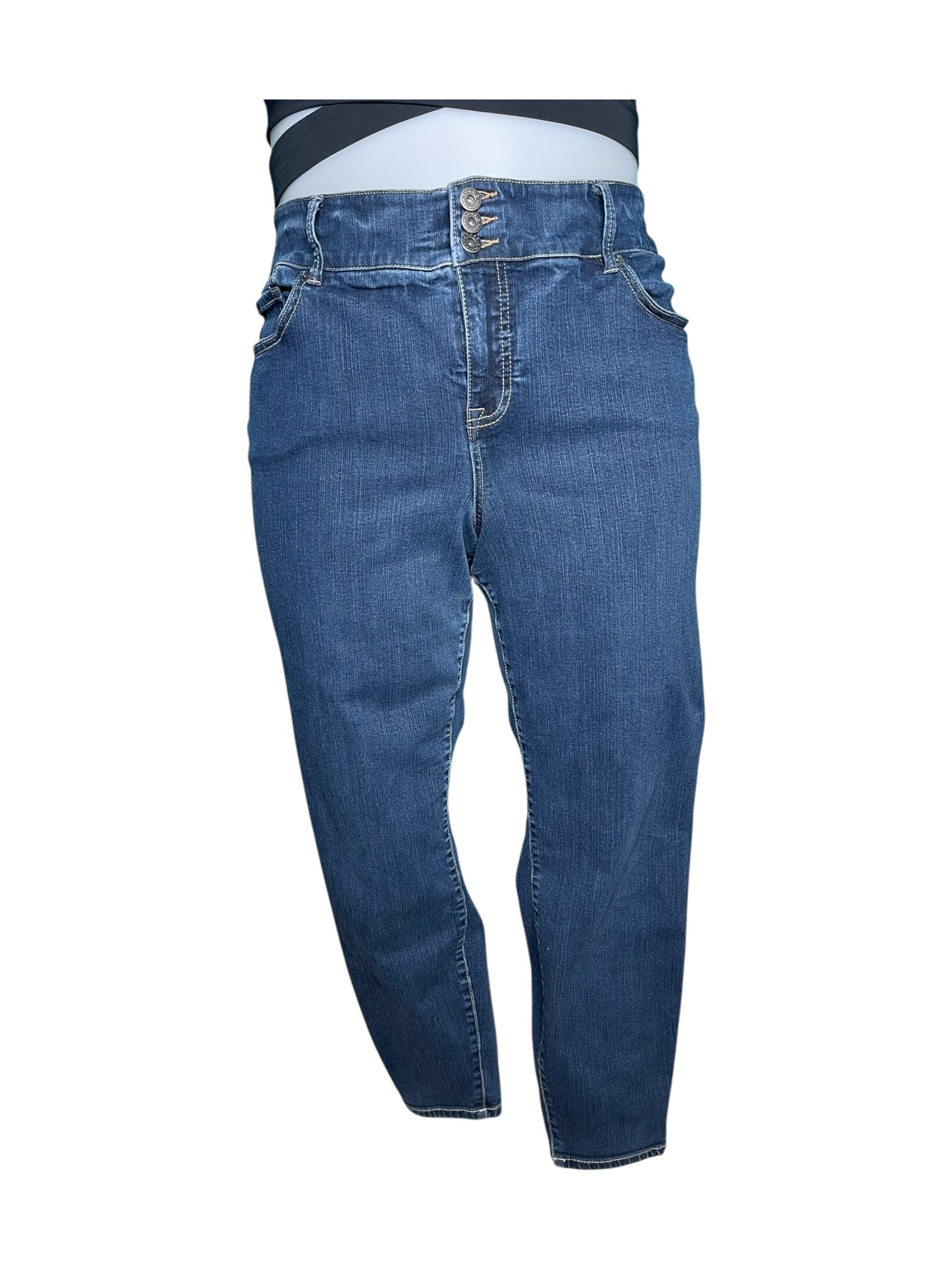 Blue 3 Button Straight Legged Jeans