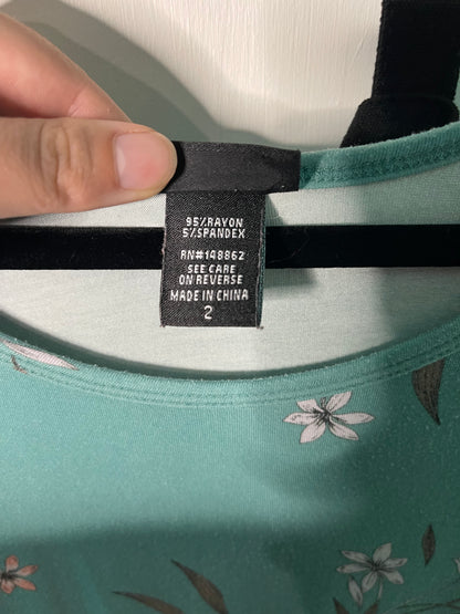 Aqua w/ Pink Floral Pattern Sleeveless Tunic by