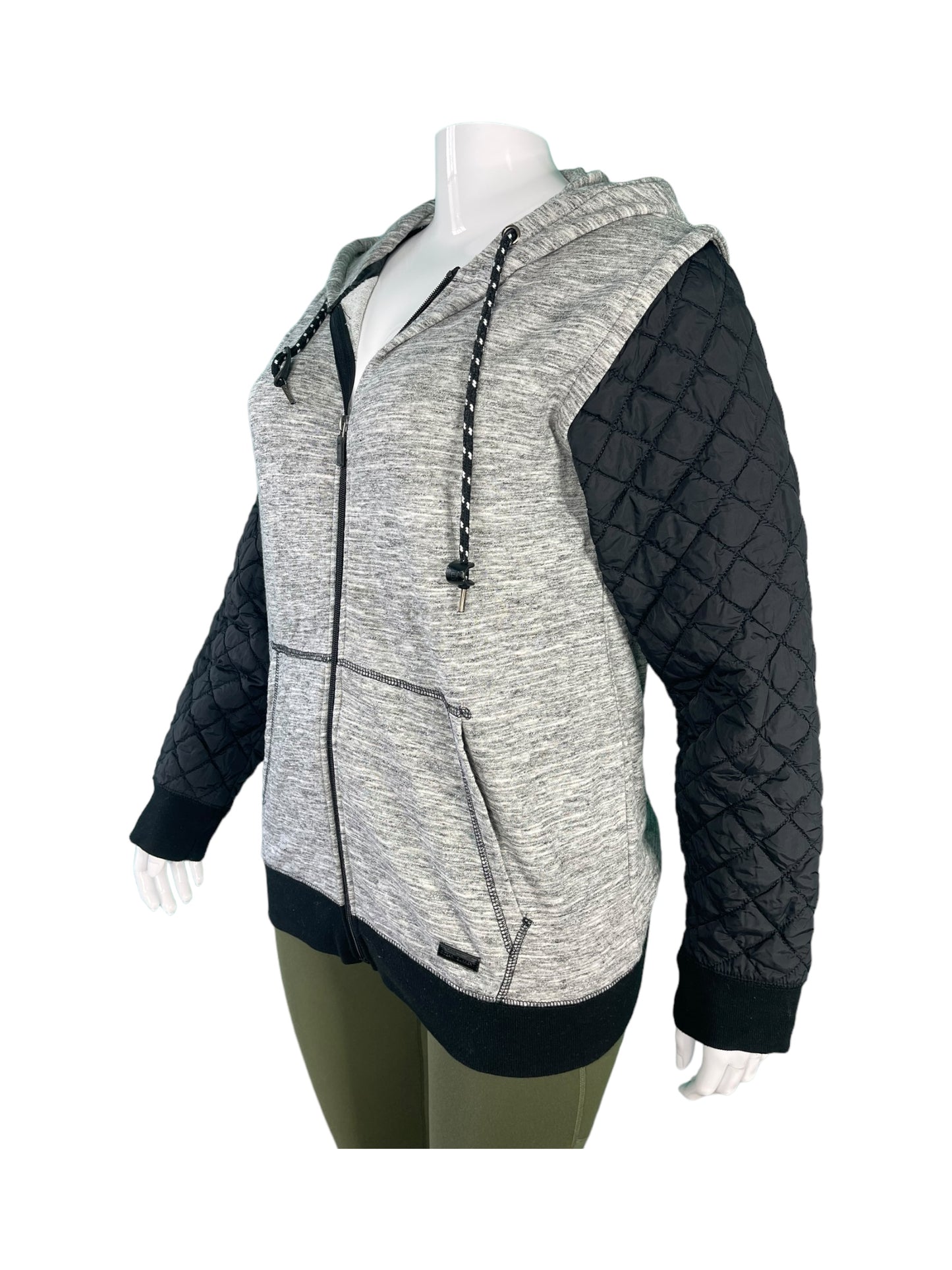 Grey Zip Up Hoodie w/ Black Puffer Sleeves